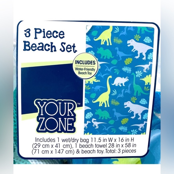 Your Zone 3-piece youth Dinosaur beach set - wet/dry backpack, towel & Toy - Picture 4 of 6
